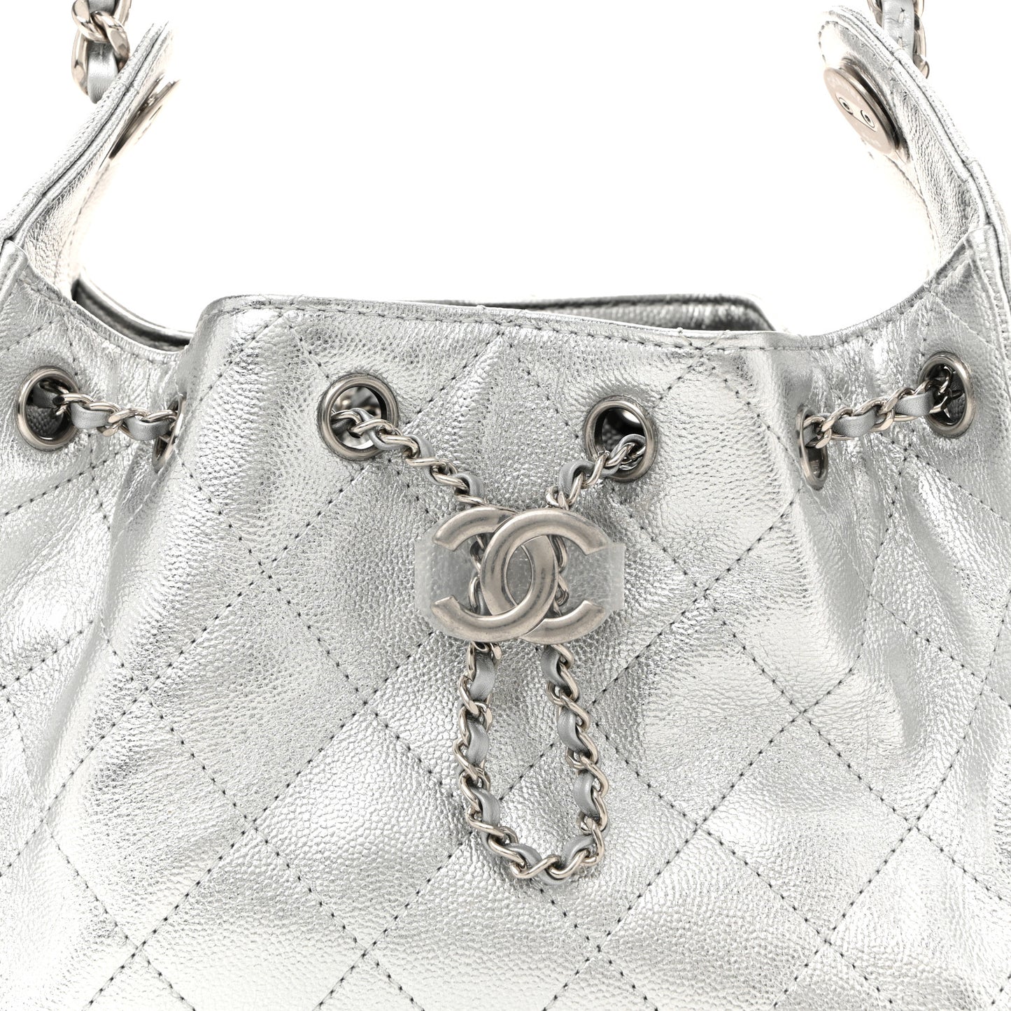 Metallic Caviar Quilted Mini Chanel 25 Handbag Silver