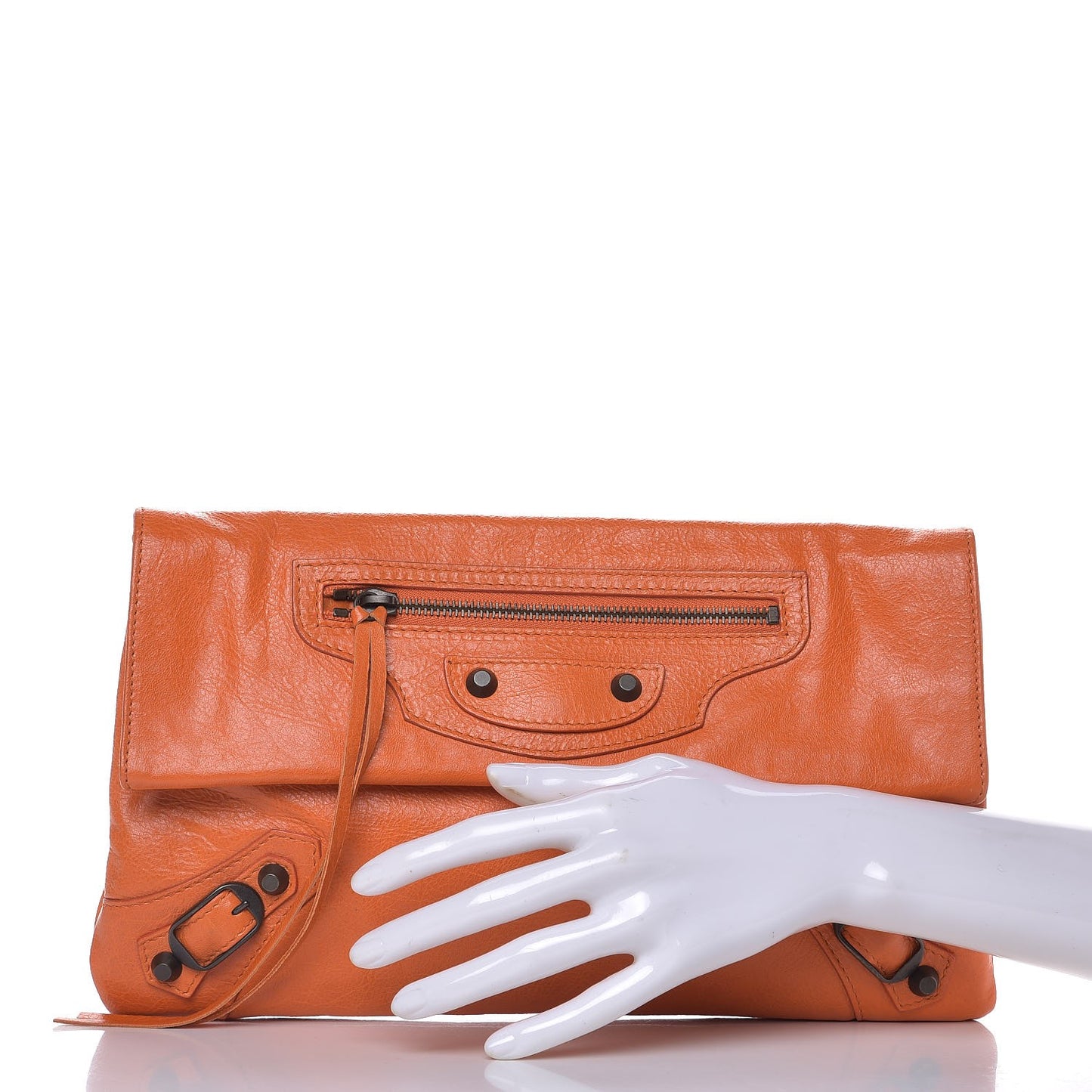 Agneau Classic Hardware Envelope Clutch Tangerine