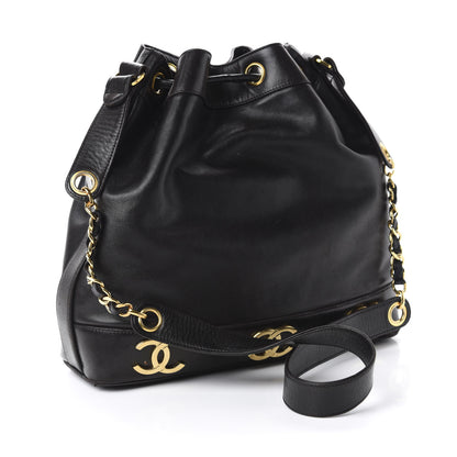 Chanel Lambskin Drawstring Bucket Bag Black 5 of 13