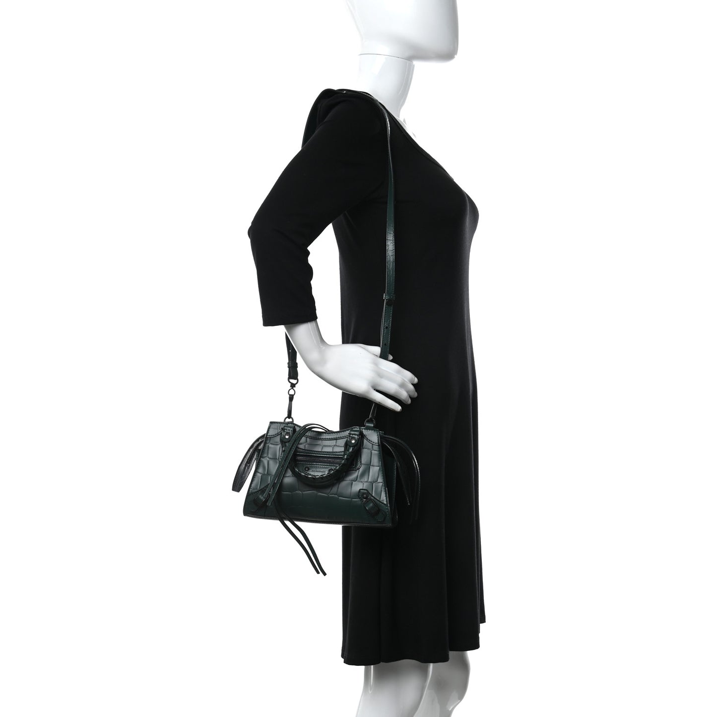 Semi Shiny Calfskin Crocodile Embossed Neo Classic Black Hardware Mini City Forest Green