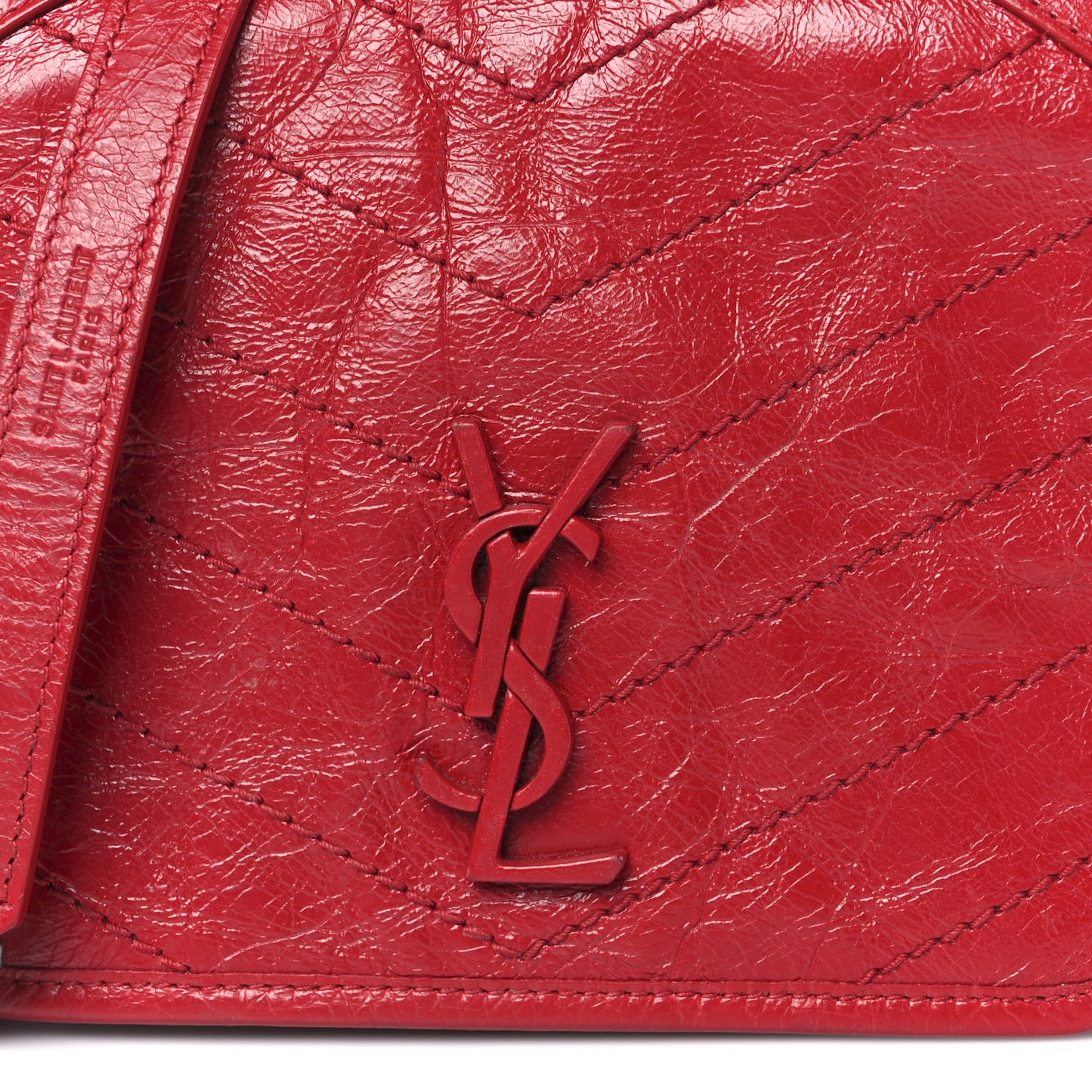 Crinkled Calfskin Matelasse Monogram Niki Chain Wallet Rouge Eros