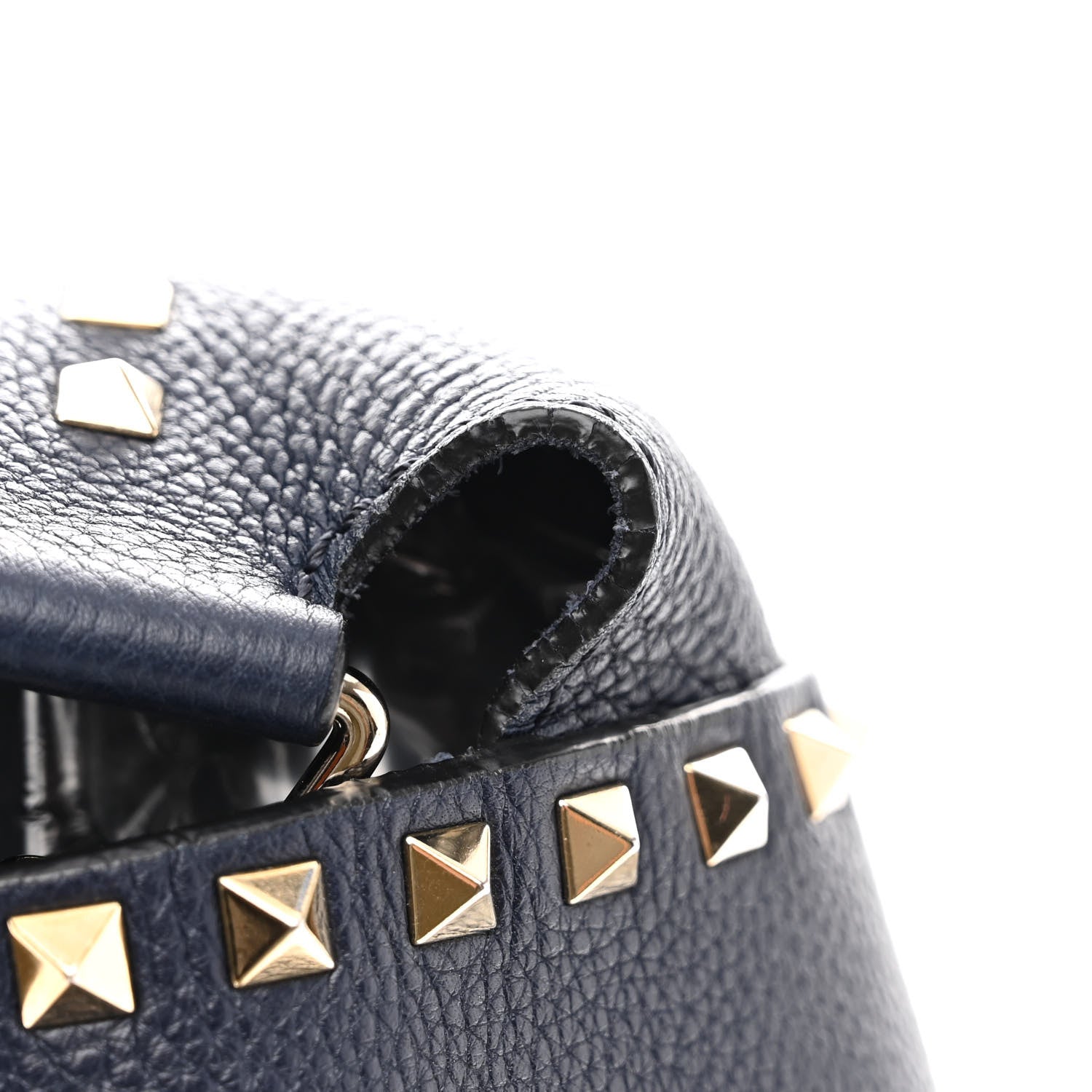 Valentino Garavani Pebbled Calfskin Rockstud Flip Lock Flap Messenger Satchel Marine 10 of 10