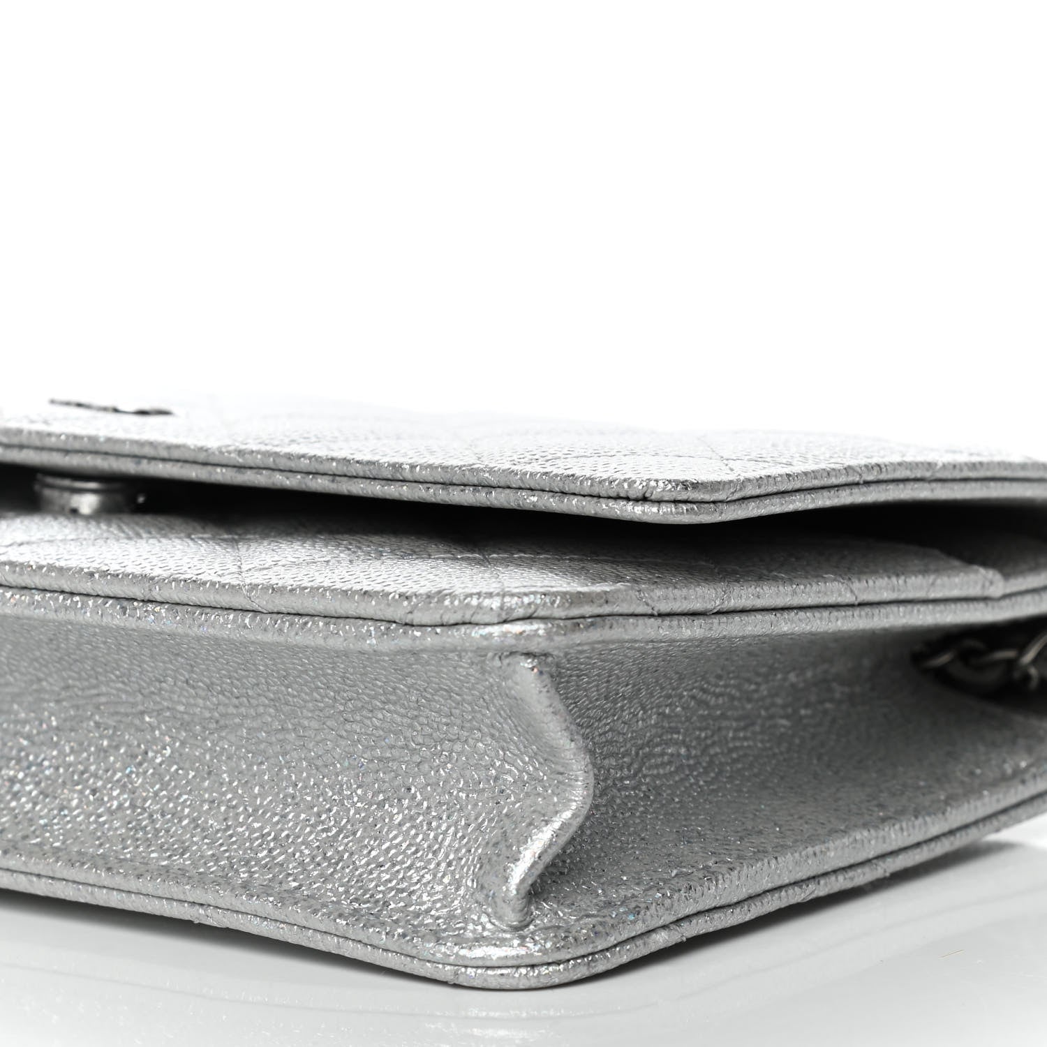 Chanel Glittered Metallic Caviar Quilted Wallet On Chain WOC Silver 10 of 11
