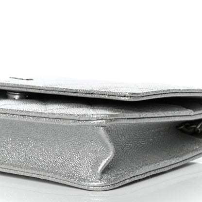 Chanel Glittered Metallic Caviar Quilted Wallet On Chain WOC Silver 10 of 11