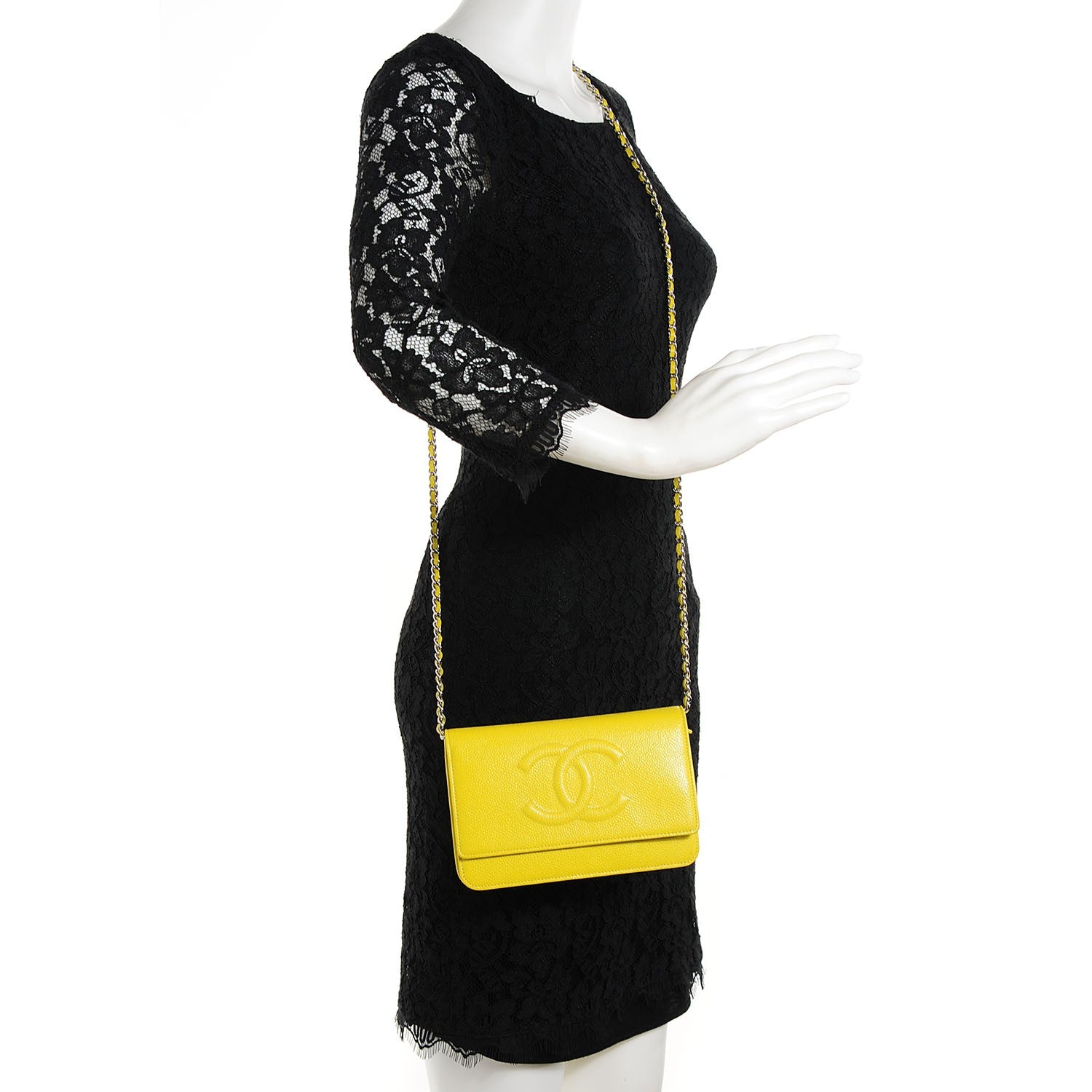 Chanel Caviar Timeless CC Wallet On Chain WOC Yellow 2 of 9