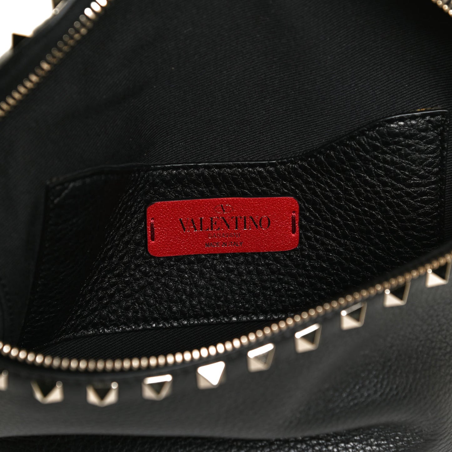 Grainy Calfskin Rockstud Belt Bag Black