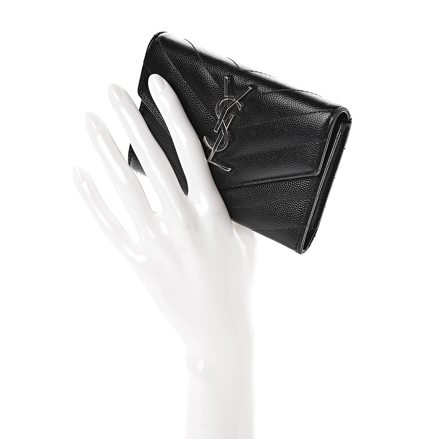 Grain De Poudre Matelasse Chevron Small Monogram Envelope Wallet Black
