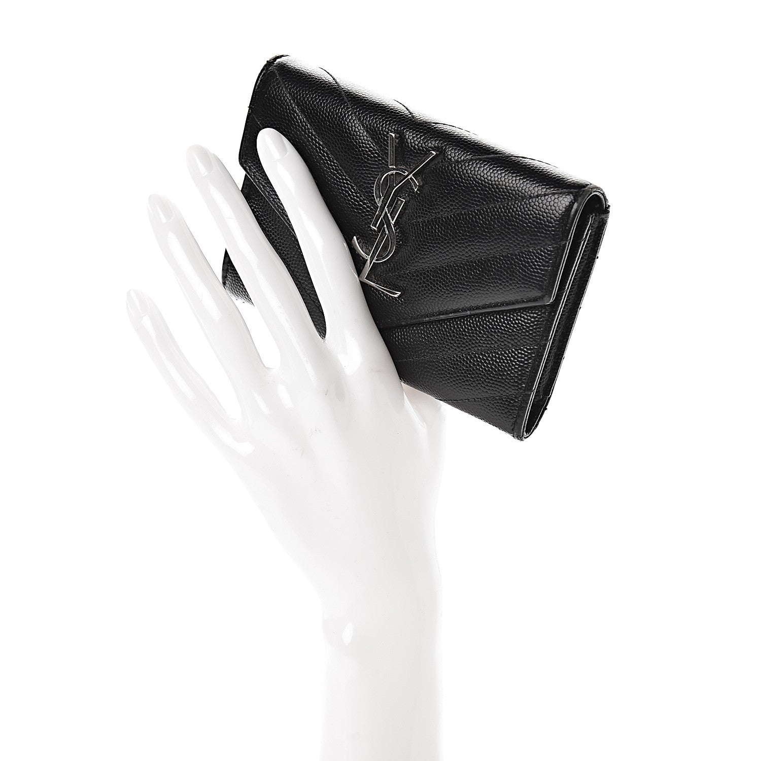 Saint Laurent Grain De Poudre Matelasse Chevron Small Monogram Envelope Wallet Black 2 of 7