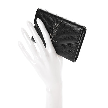 Saint Laurent Grain De Poudre Matelasse Chevron Small Monogram Envelope Wallet Black 2 of 7