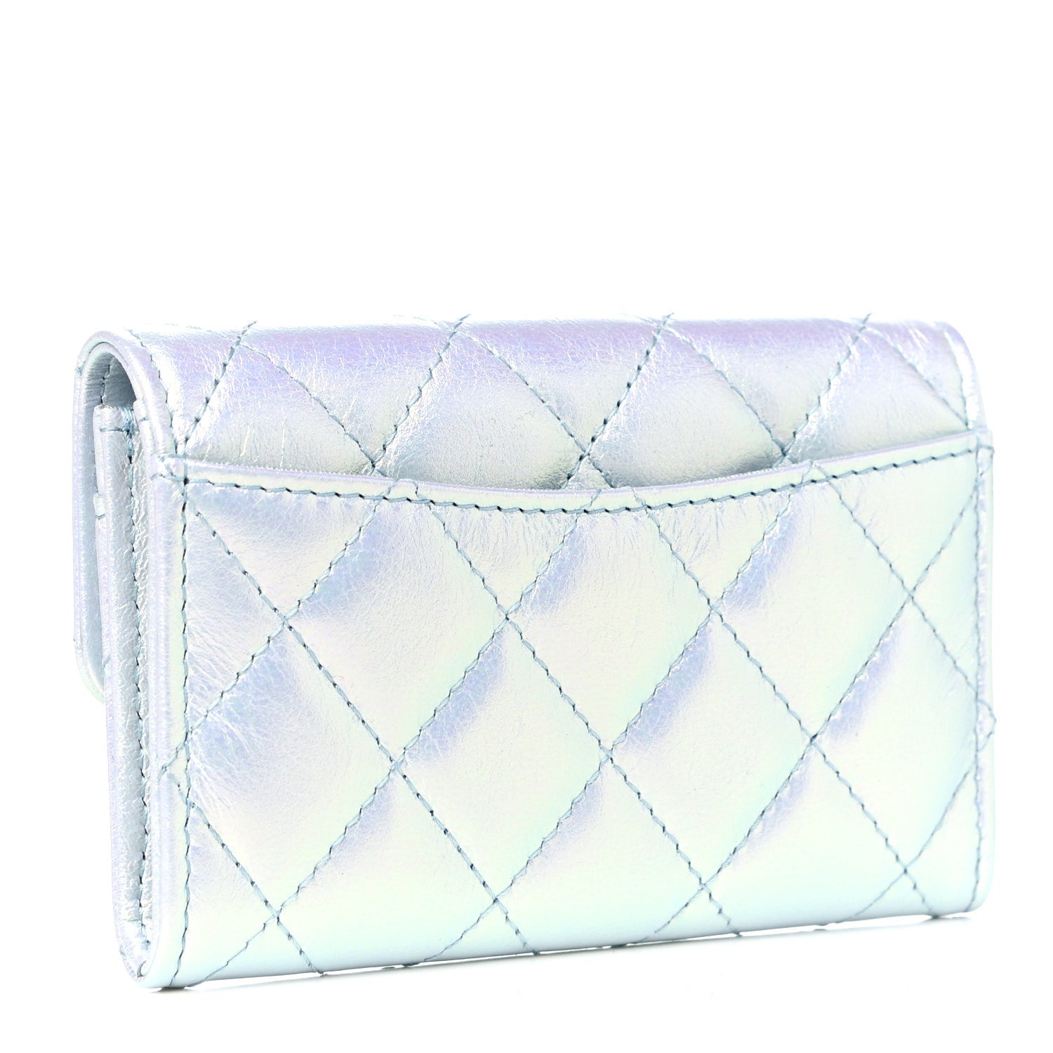 Chanel Iridescent Calfskin Quilted Flap Card Holder Light Blue 3 of 9