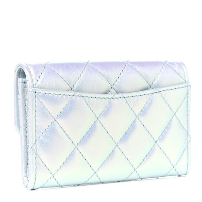 Chanel Iridescent Calfskin Quilted Flap Card Holder Light Blue 3 of 9