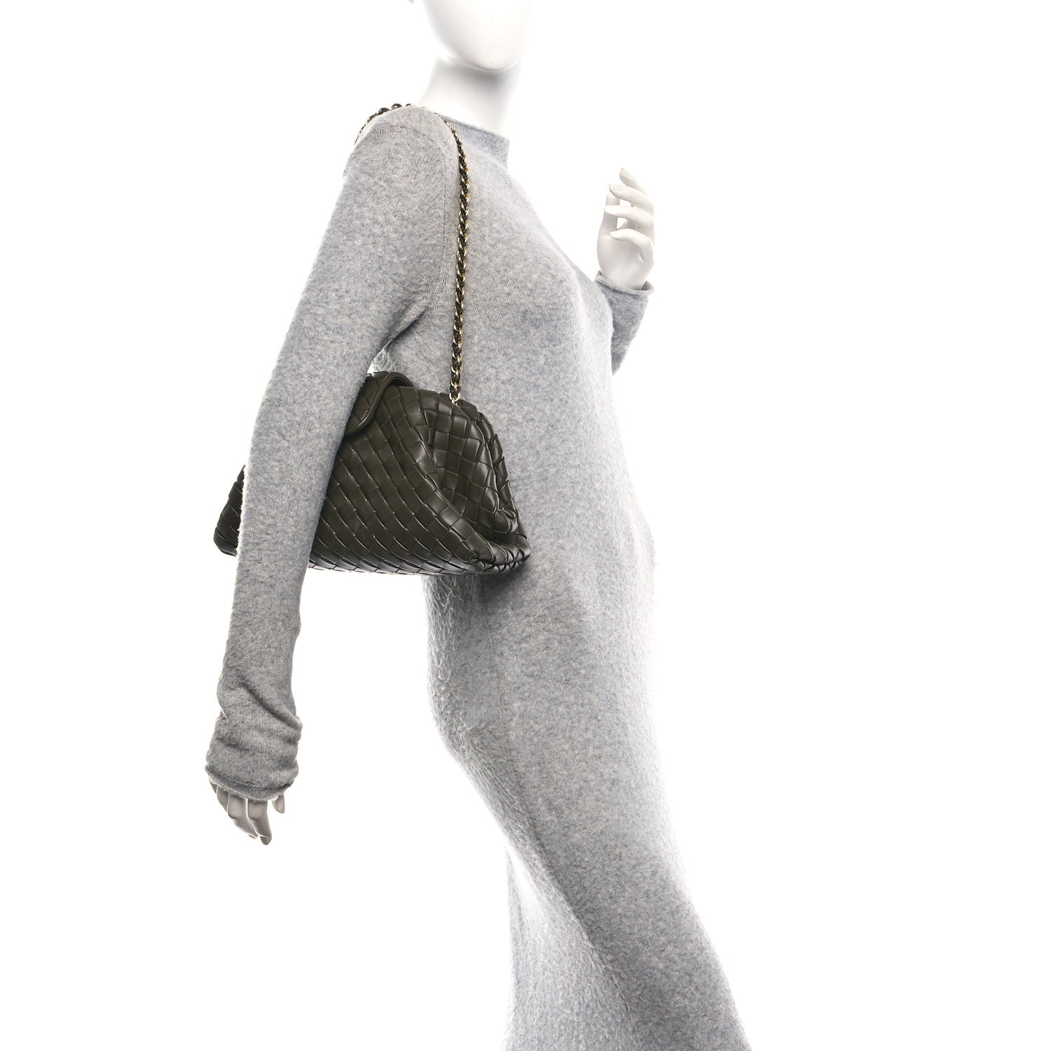 Bottega Veneta Nappa Intrecciato Teen The Lauren 1980 Clutch With Chain Kaki 2 of 9