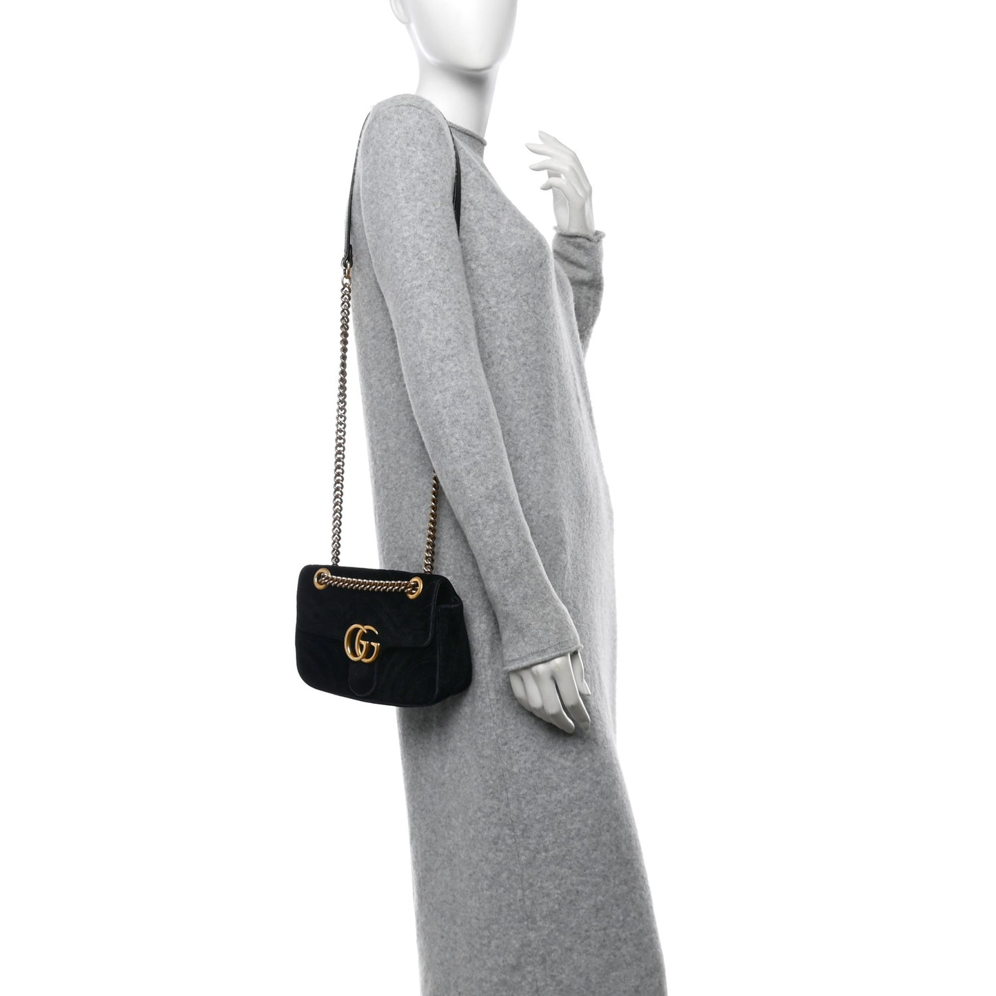 Velvet Matelasse Mini GG Marmont Shoulder Bag Black
