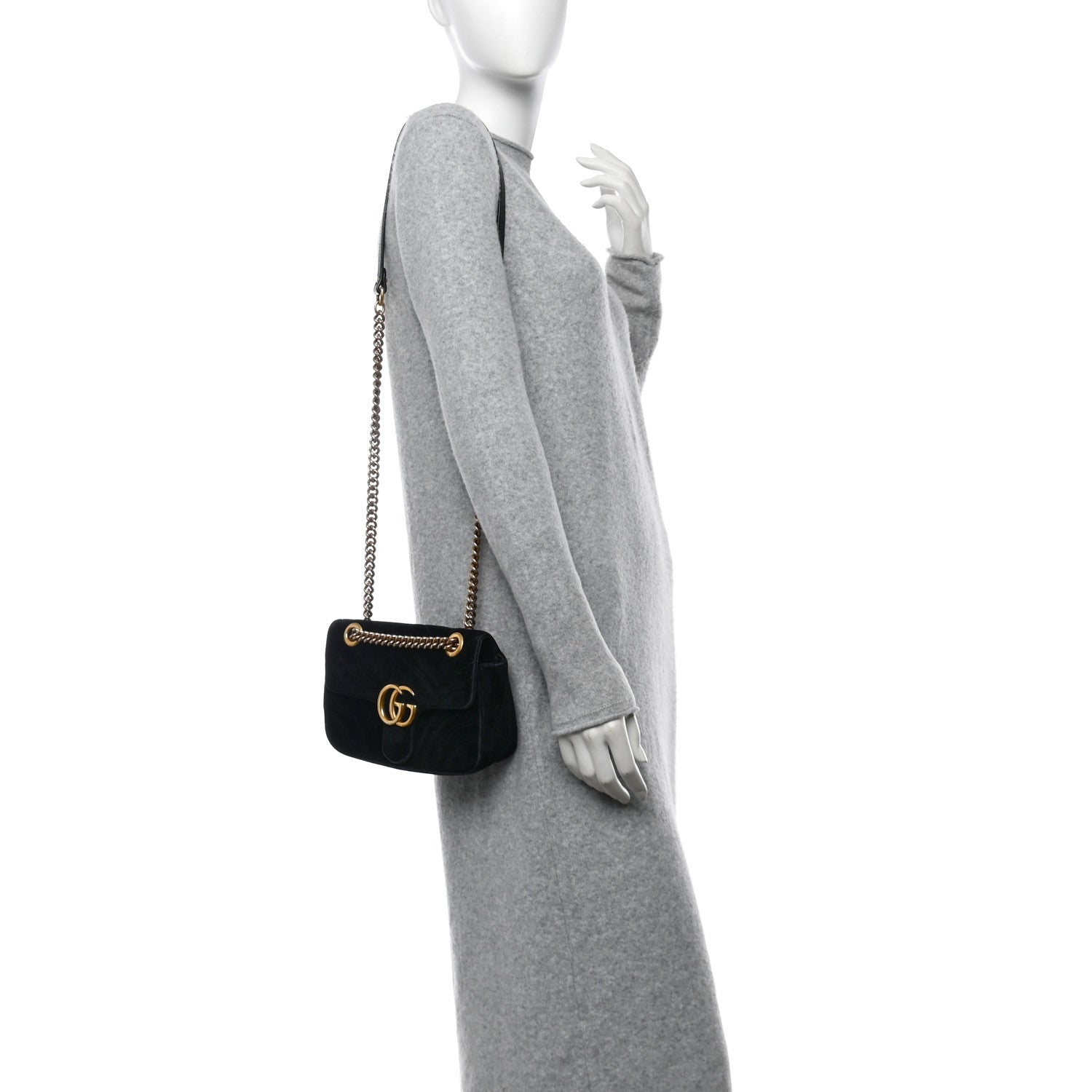 Gucci Velvet Matelasse Mini GG Marmont Shoulder Bag Black 2 of 10