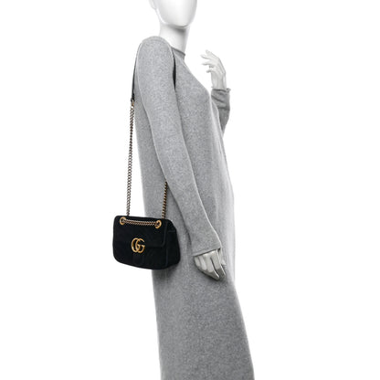 Gucci Velvet Matelasse Mini GG Marmont Shoulder Bag Black 2 of 10