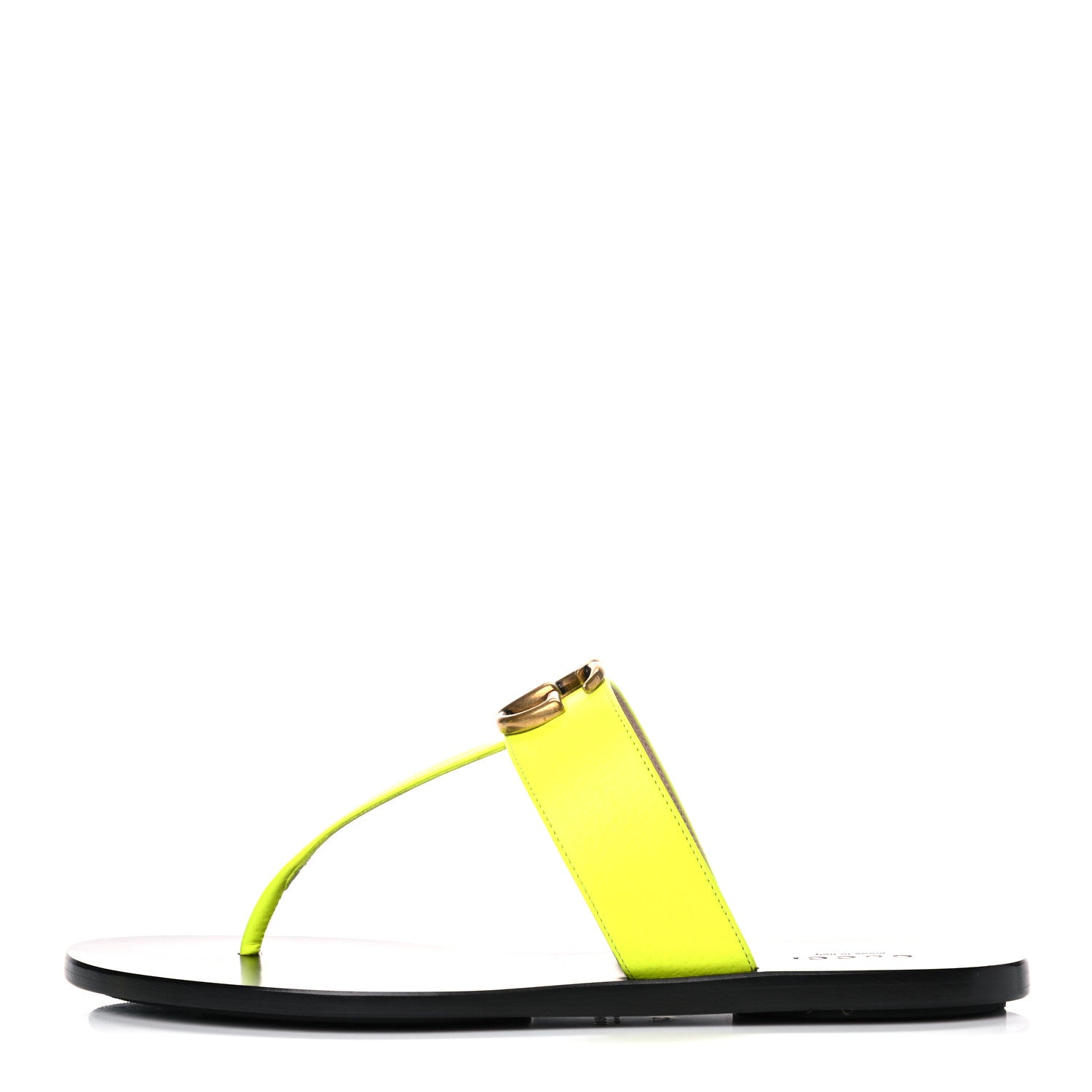 Gucci Calfskin GG Marmont Thong Sandals 37 Yellow Fluo 1 of 10