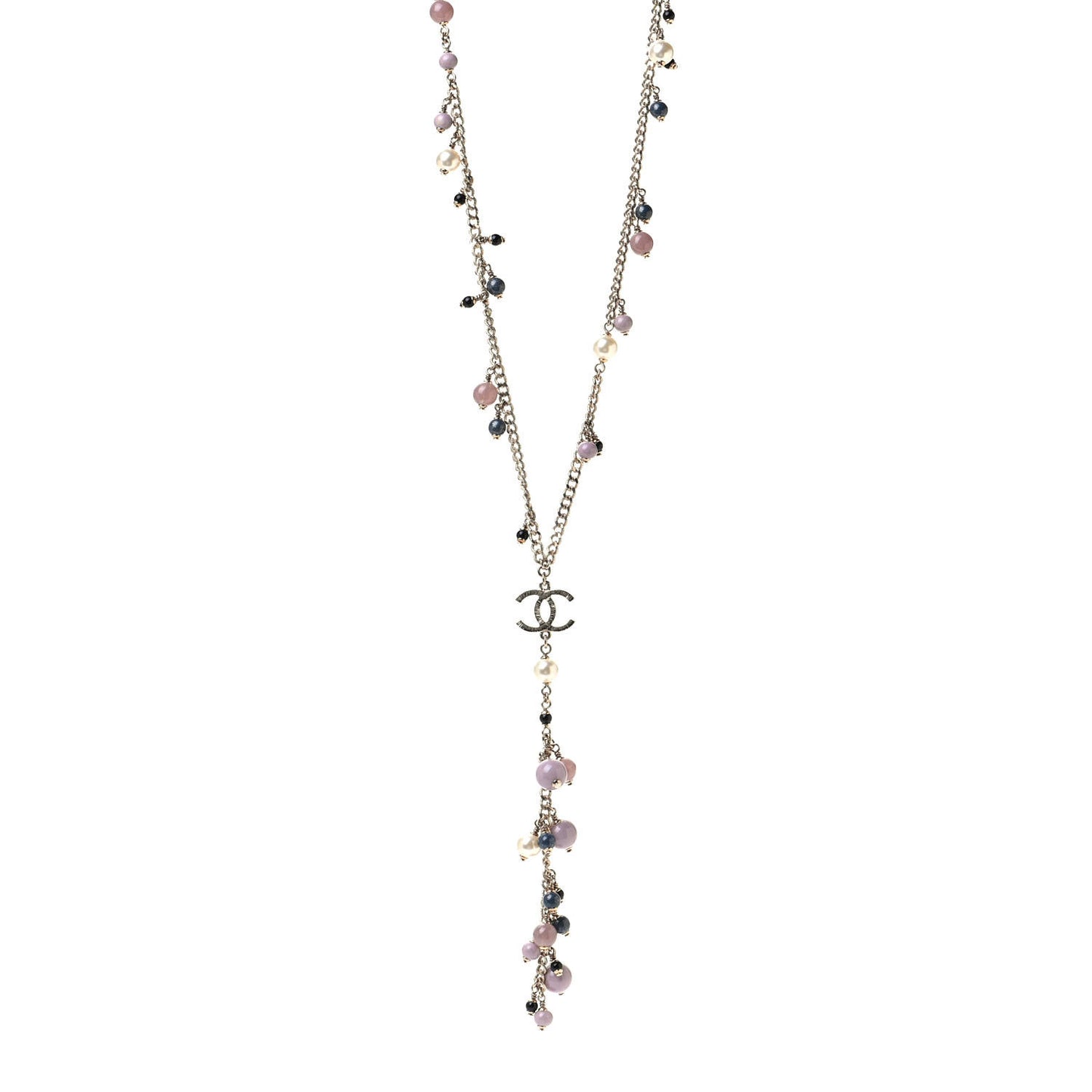 Pearl Beaded CC Necklace Gold Purple