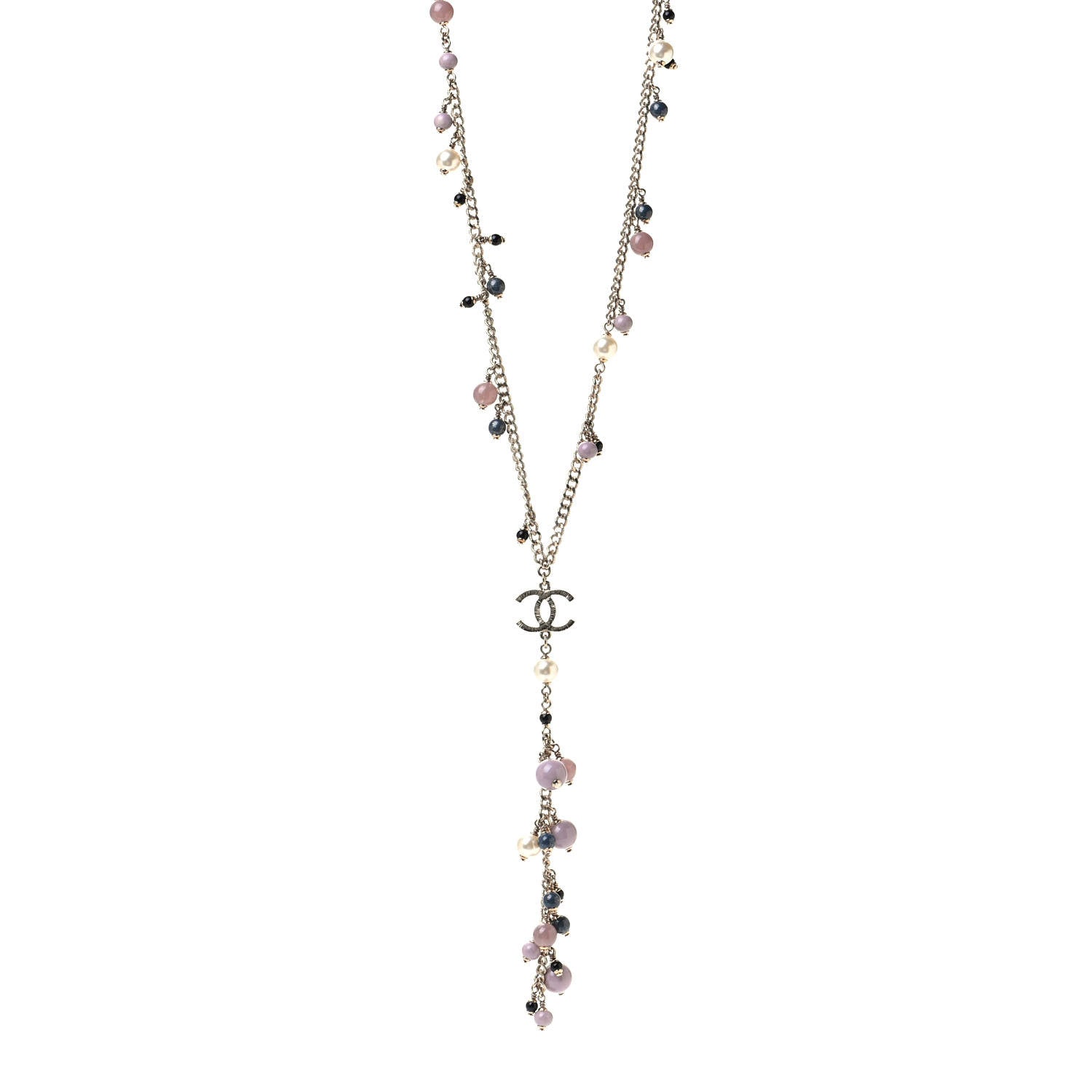 Chanel Pearl Beaded CC Necklace Gold Purple 1 of 4