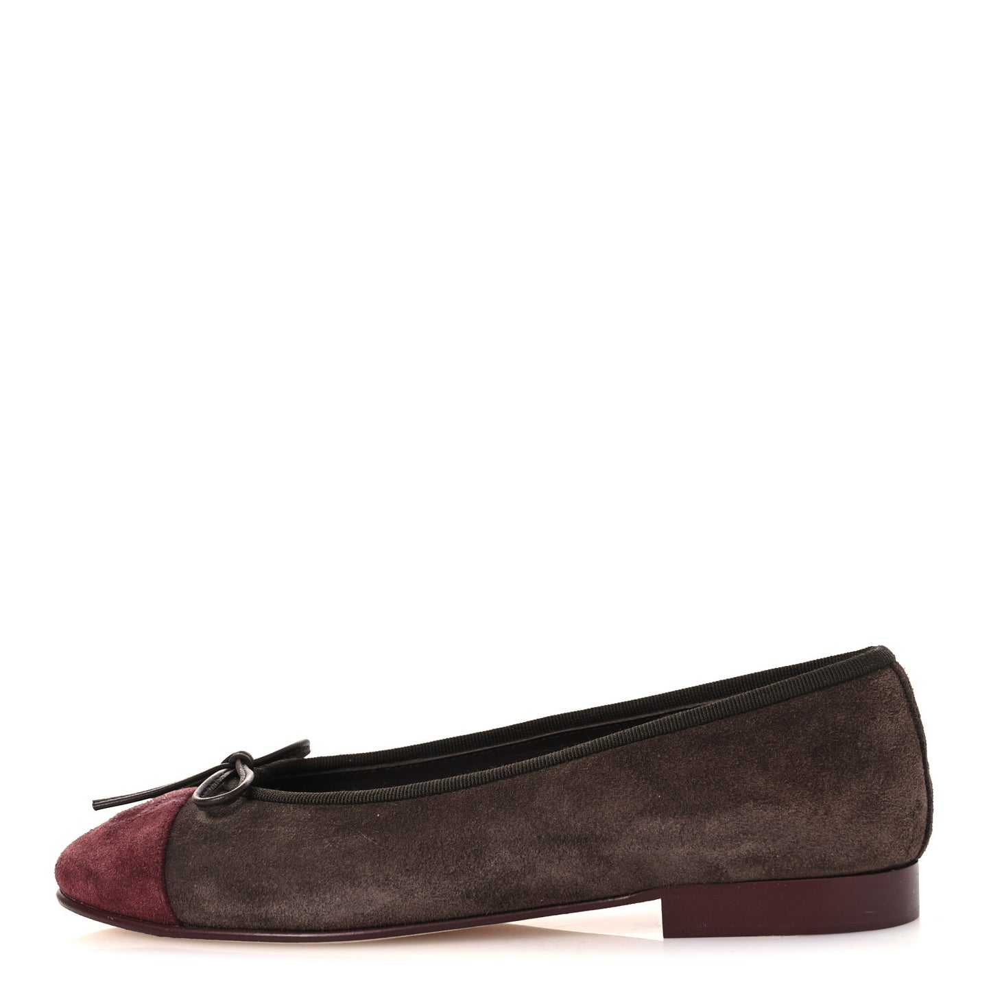 Suede Calfskin Cap Toe CC Ballerina Flats 36 Dark Brown Burgundy