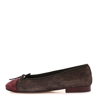 Chanel Suede Calfskin Cap Toe CC Ballerina Flats 36 Dark Brown Burgundy 1 of 10