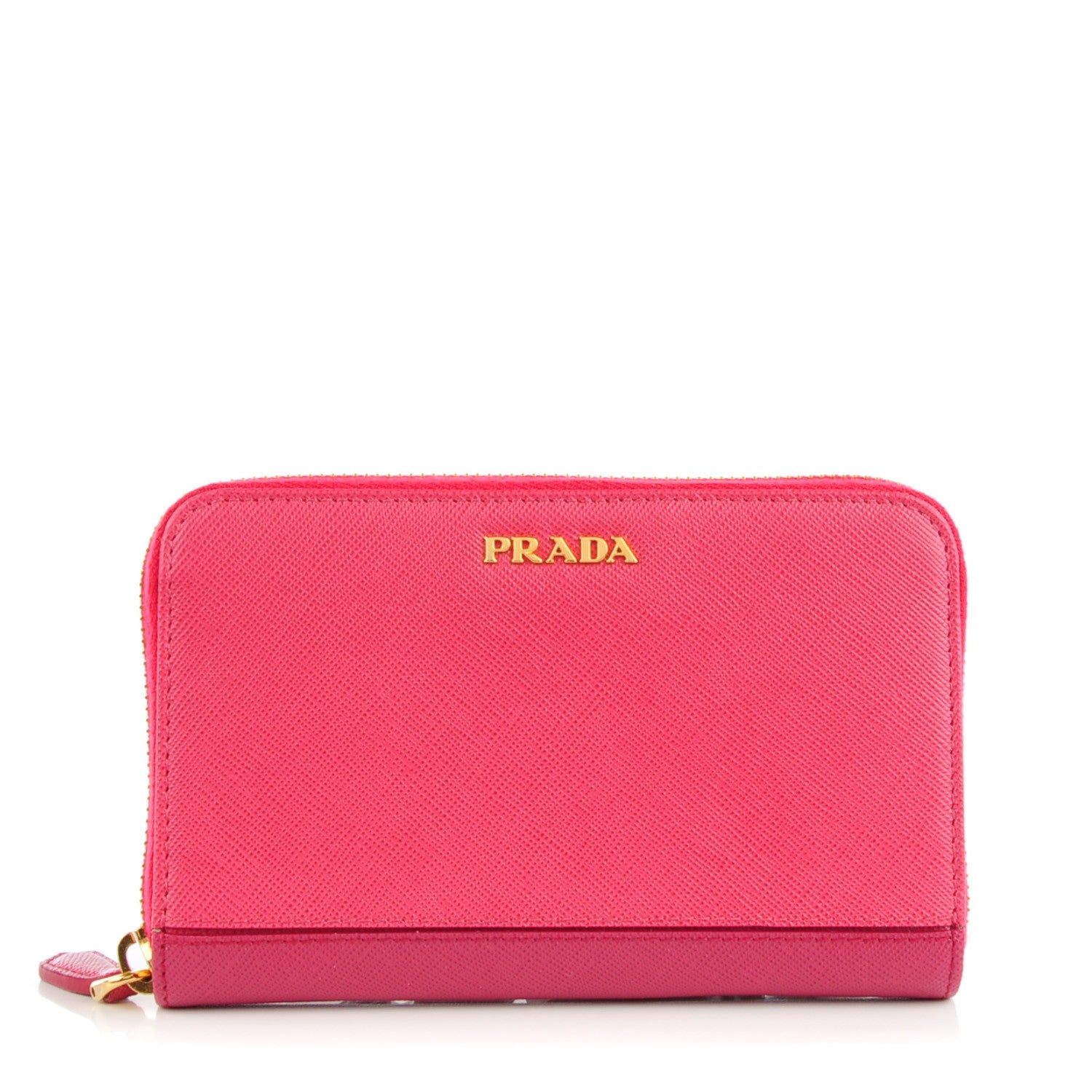Prada Saffiano Metal Bi-Color Zip Around Wallet Peonia Ibisco 1 of 8