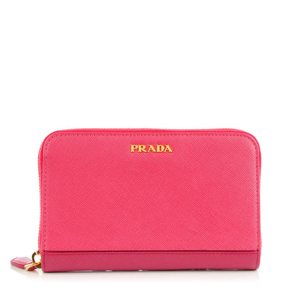 Prada Saffiano Metal Bi-Color Zip Around Wallet Peonia Ibisco 1 of 8