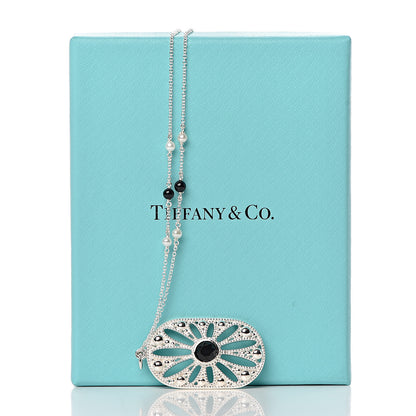 Tiffany Sterling Silver Black Onyx Pearl Ziegfeld Daisy Pendant Necklace 7 of 7