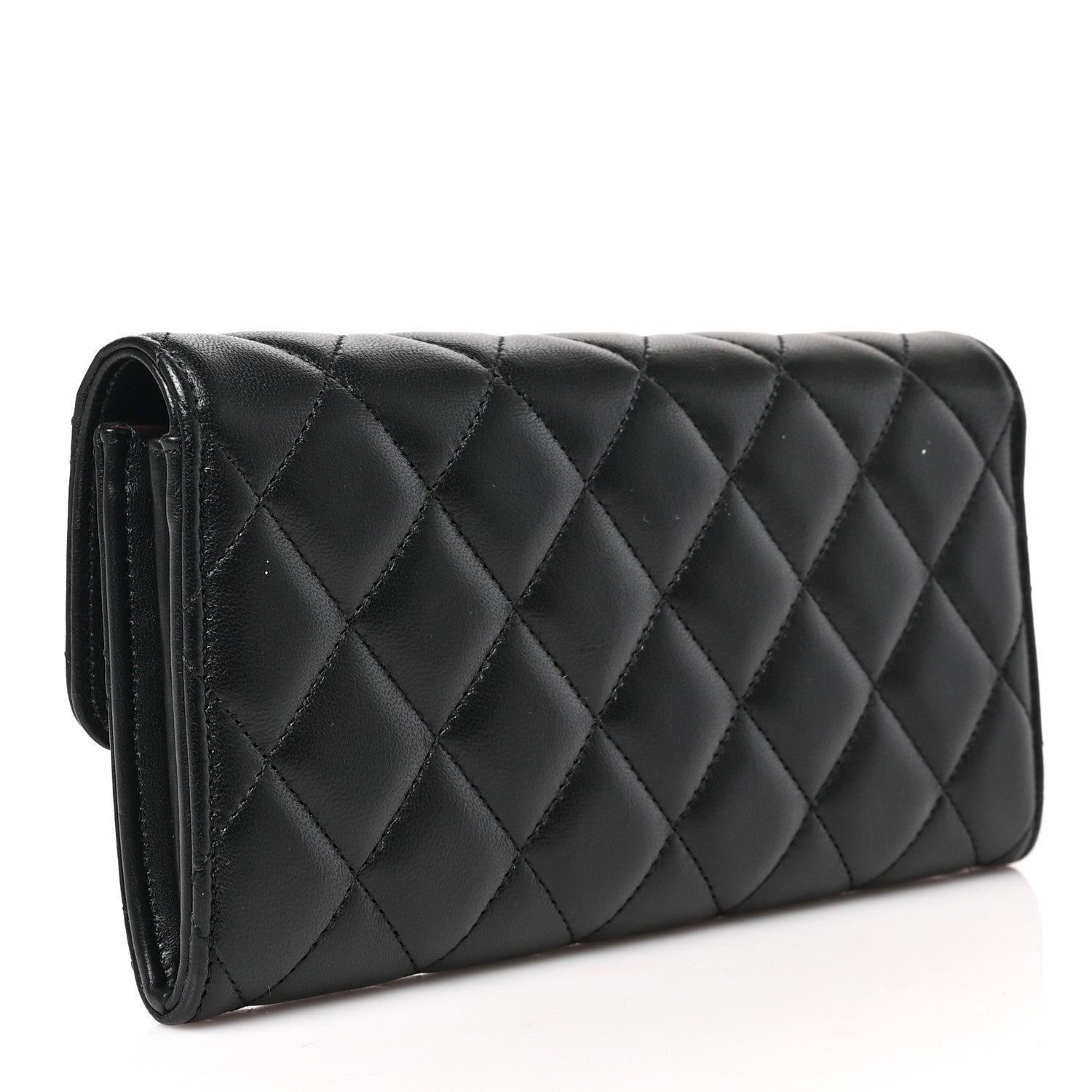 Chanel Lambskin Quilted Large Gusset Flap Wallet Black 3 of 7