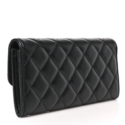 Chanel Lambskin Quilted Large Gusset Flap Wallet Black 3 of 7