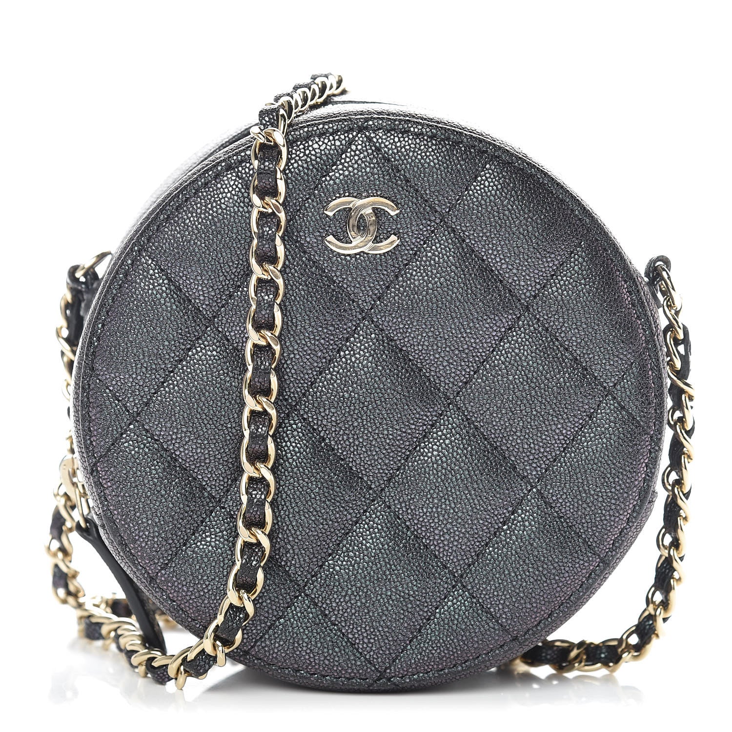 Chanel Iridescent Caviar Quilted Round Clutch With Chain Black 1 of 9