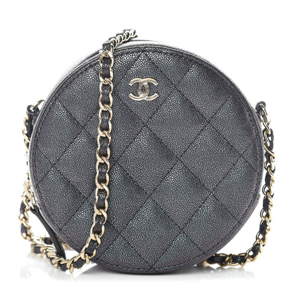 Chanel Iridescent Caviar Quilted Round Clutch With Chain Black 1 of 9