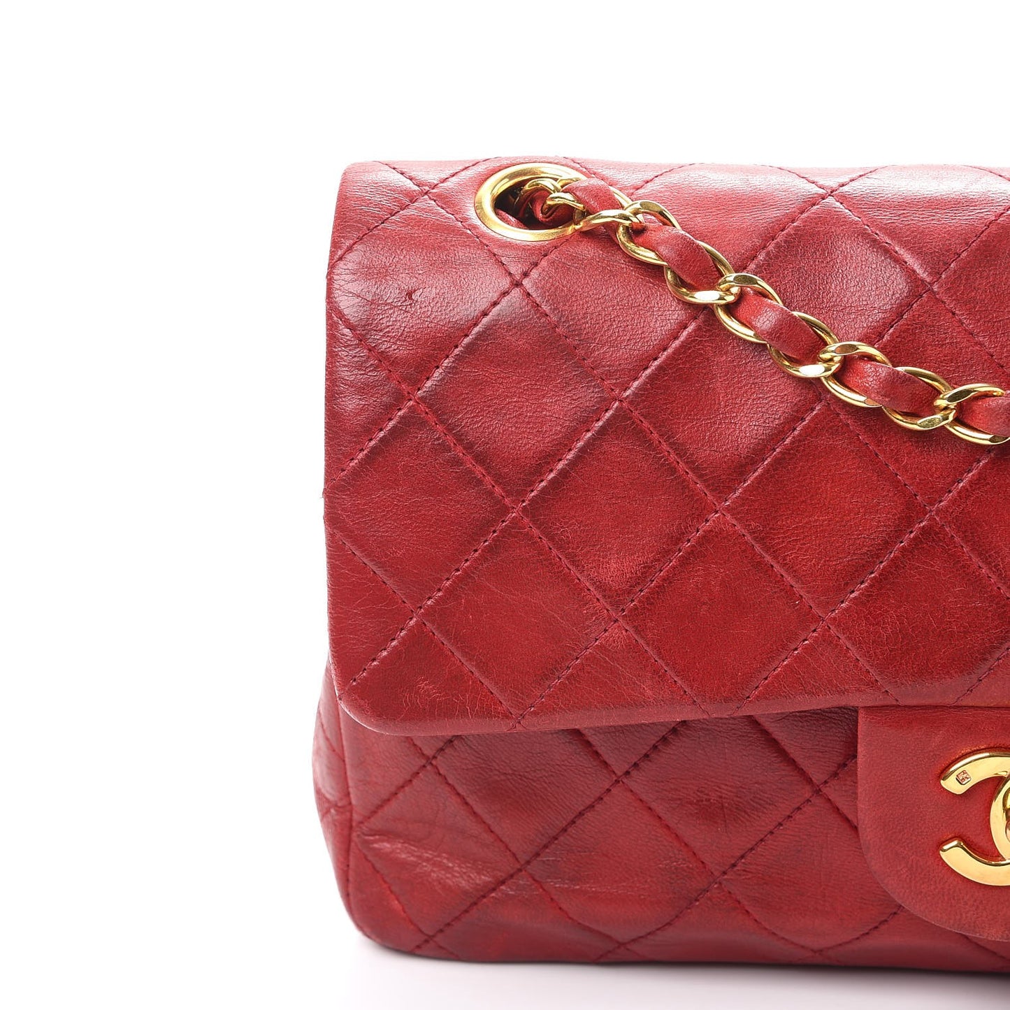 Lambskin Quilted Small Double Flap Red