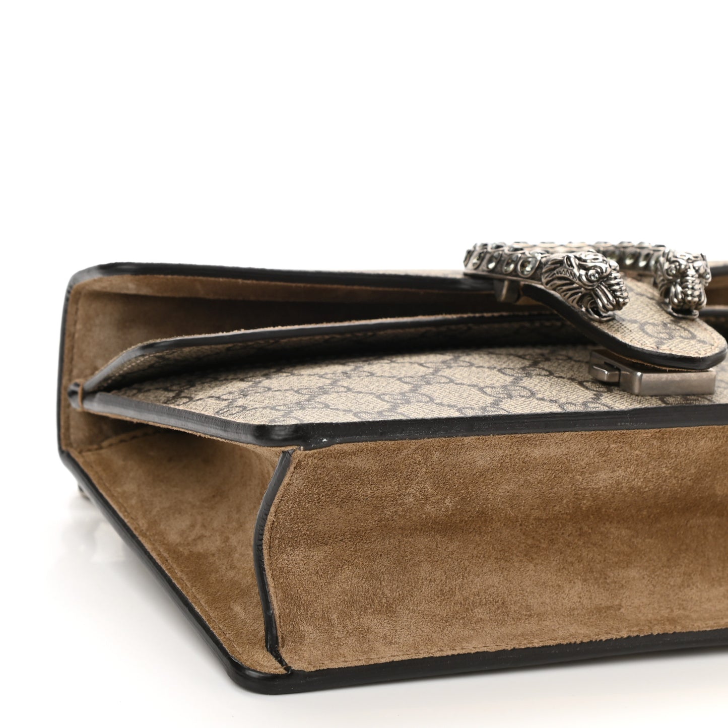 GG Supreme Monogram Suede Crystal Small Dionysus Shoulder Bag Beige Ebony Taupe