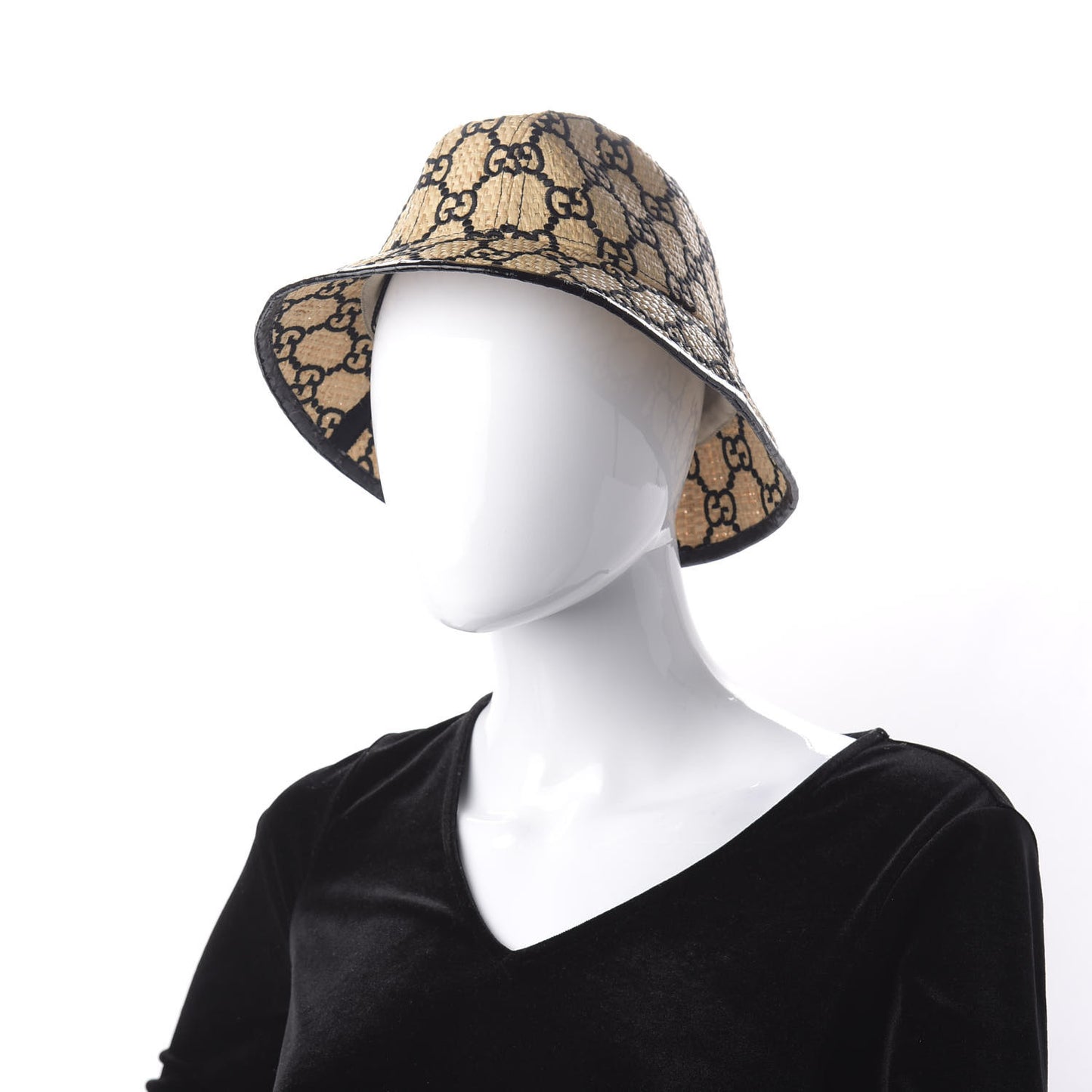 Raffia Elaphe GG Monogram Embroidered Fedora Hat M Ivory Black