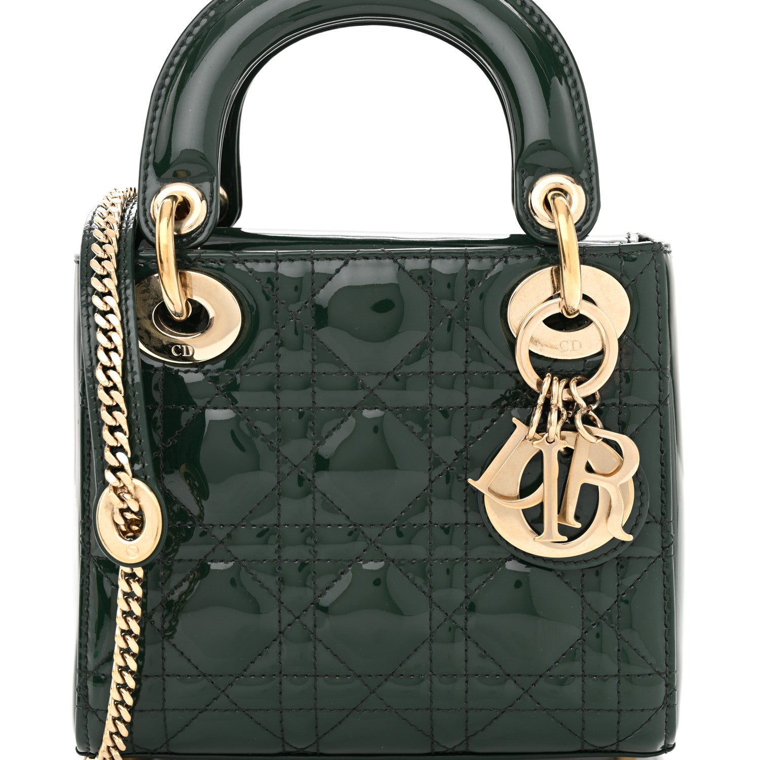 Christian Dior Patent Cannage Mini Lady Dior Pine Green 7 of 9