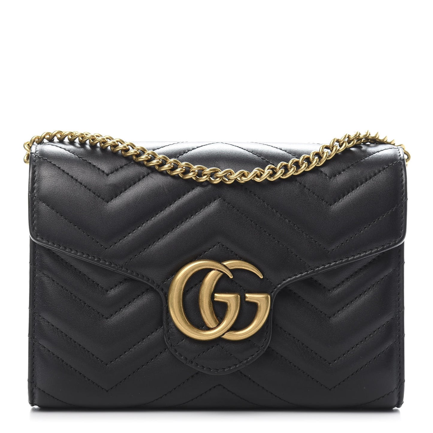 Calfskin Matelasse GG Marmont Chain Wallet Black