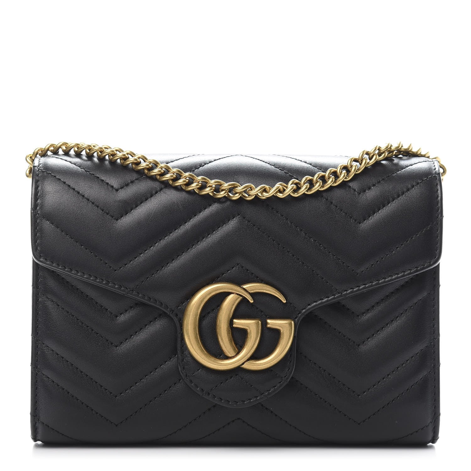 Gucci Calfskin Matelasse GG Marmont Chain Wallet Black 1 of 12