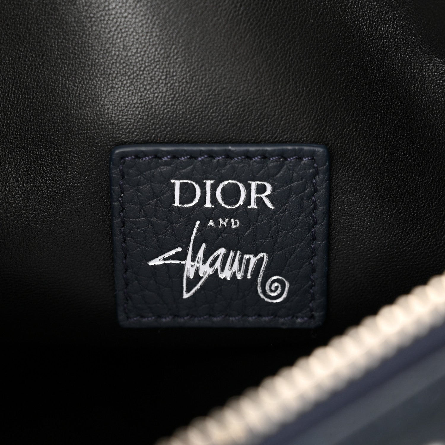 Christian Dior X SHAWN STUSSY Grained Calfskin Beaded Flower Saddle Bag Blue White 6 of 10