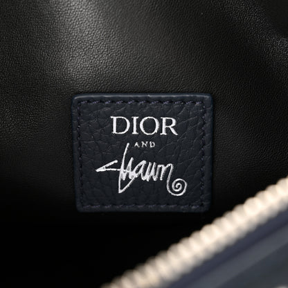 Christian Dior X SHAWN STUSSY Grained Calfskin Beaded Flower Saddle Bag Blue White 6 of 10