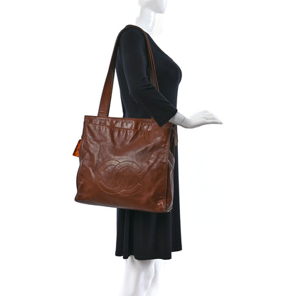 Chanel Lambskin CC Stitched Logo Tote Brown 2 of 15