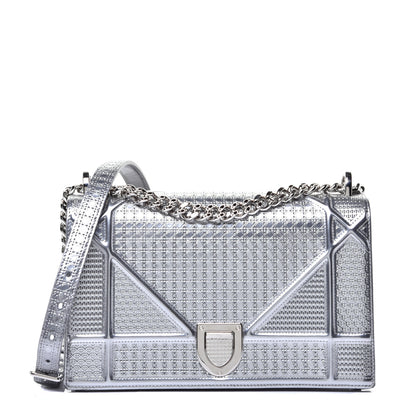 Christian Dior Metallic Patent Micro-Cannage Medium Diorama Flap Bag Silver 1 of 8