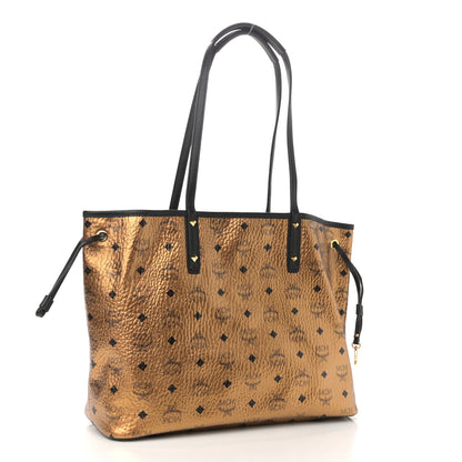 MCM Metallic Visetos Medium Shopper Tote Gold 3 of 10