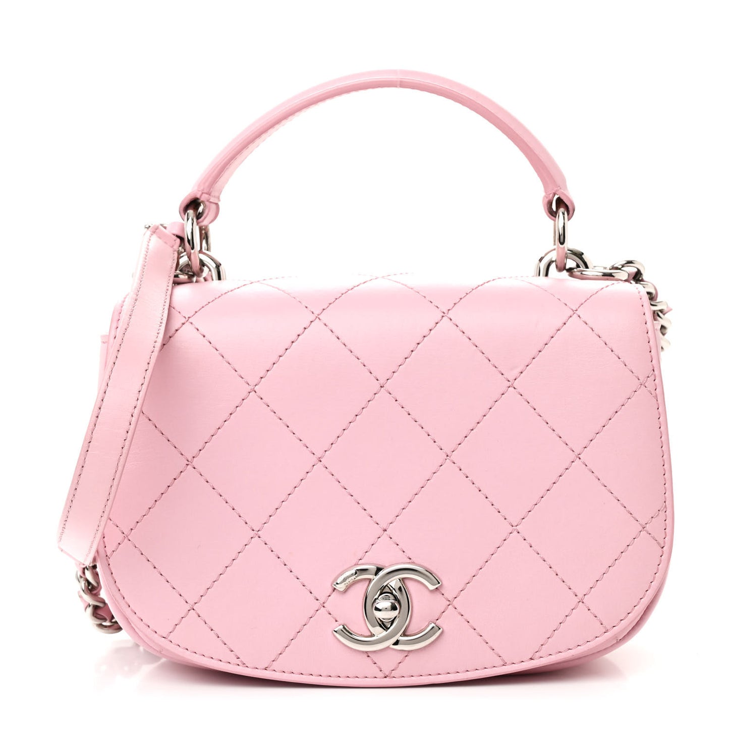 Calfskin Stitched Small Ring My Bag Flap Crossbody Pink