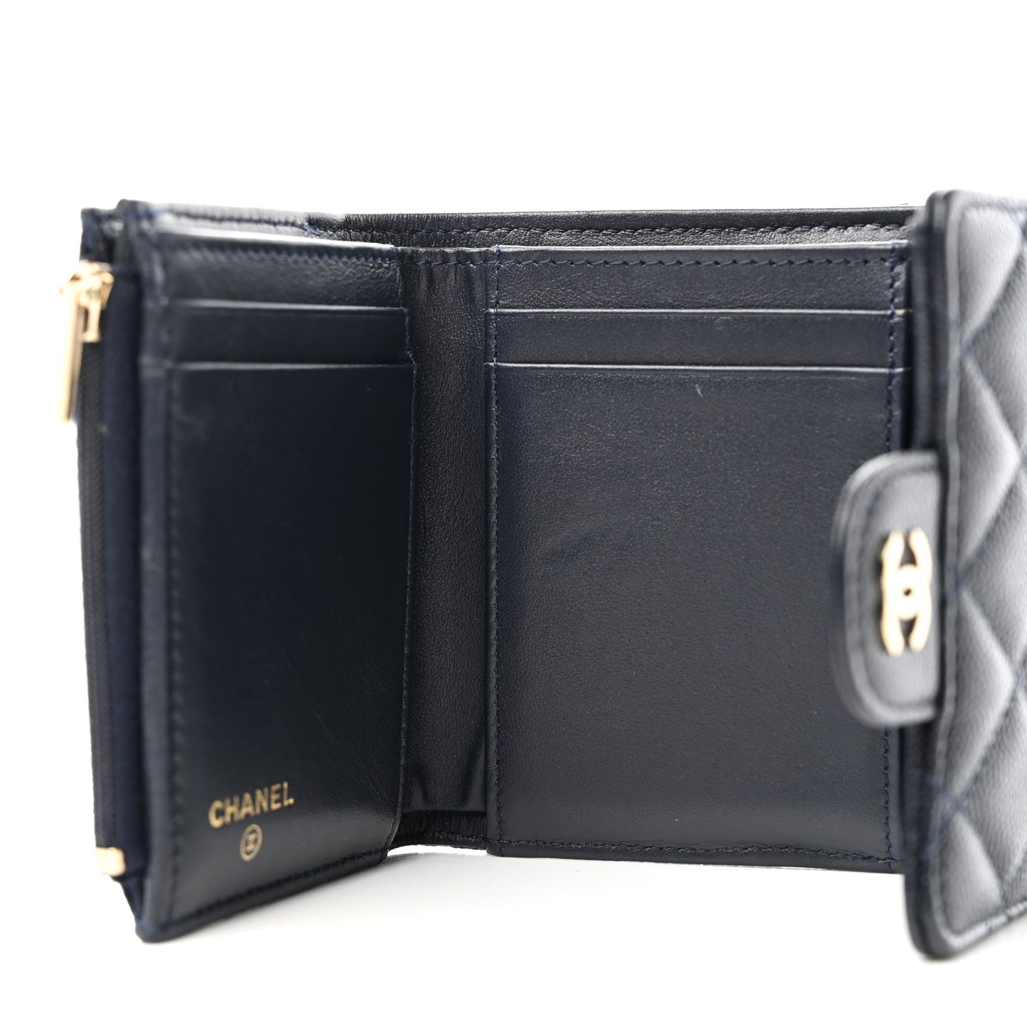 Caviar Quilted Compact Flap Wallet Navy