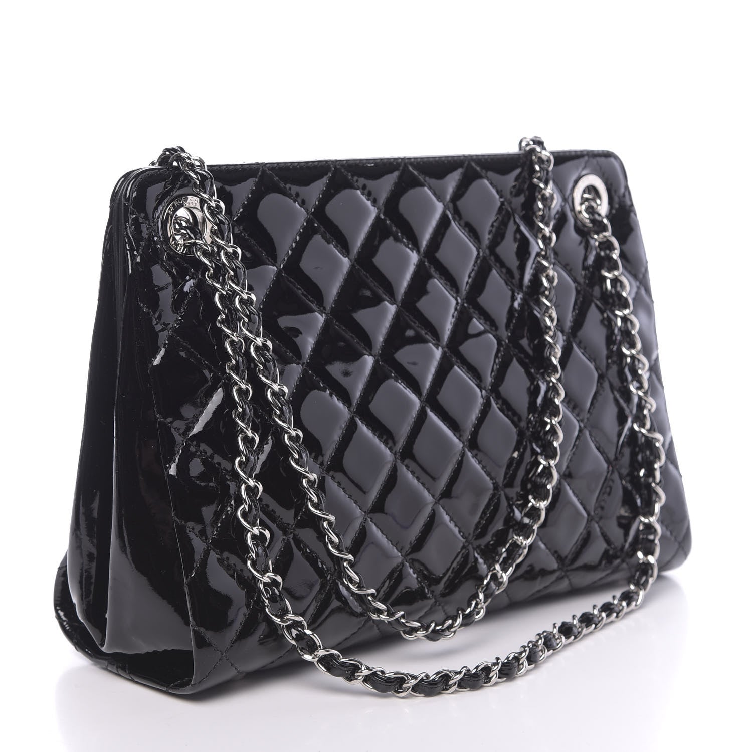 Chanel Patent Quilted Timeless CC Shopping Tote Black 3 of 10