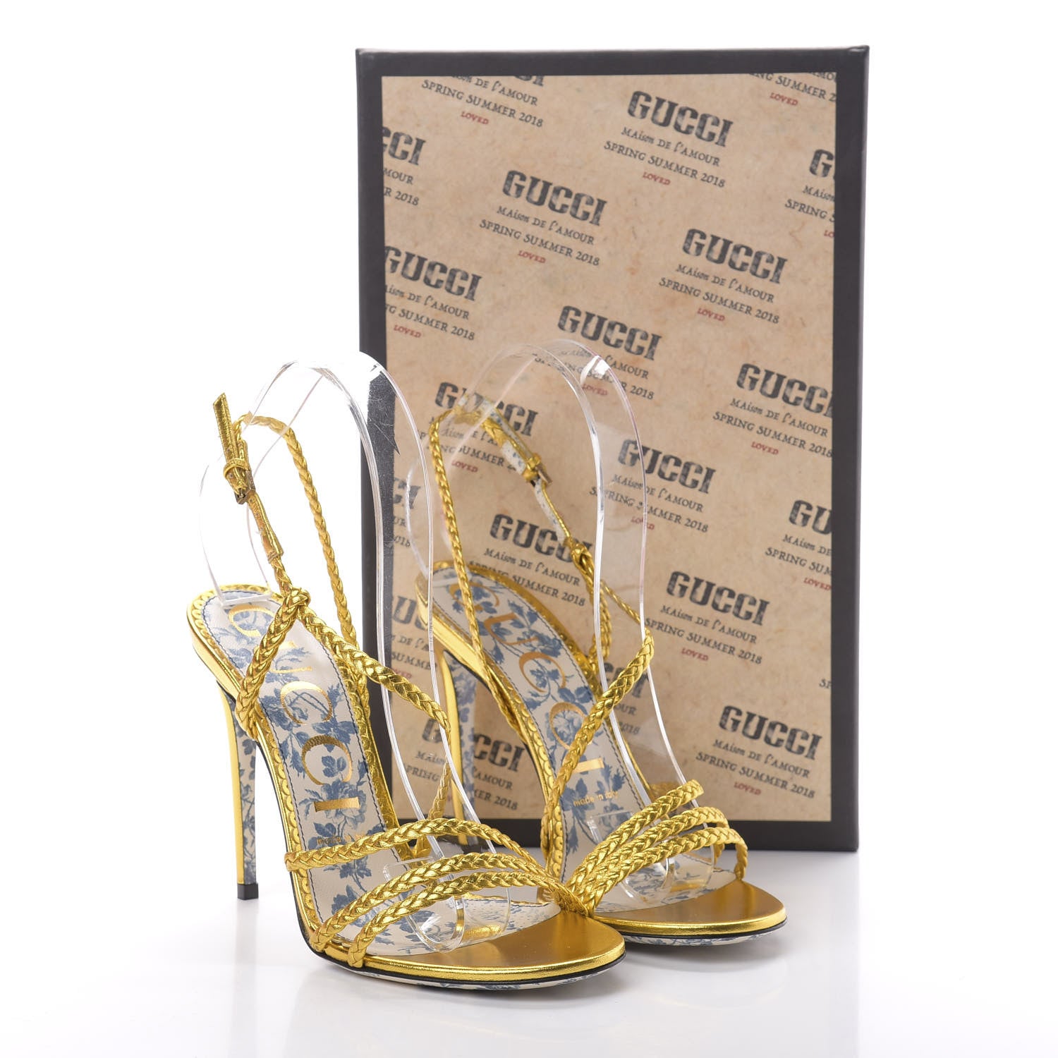 Gucci Metallic Nappa Braided Haines High Heel Sandals 38 Gold 8 of 8