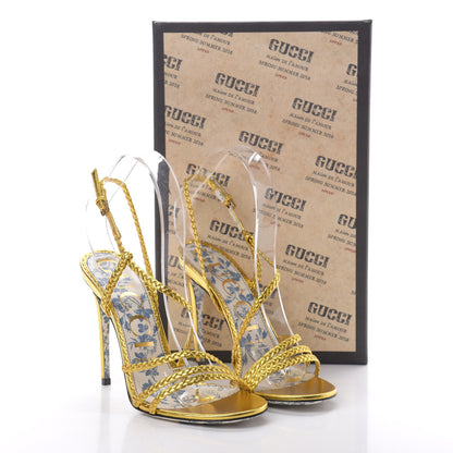 Gucci Metallic Nappa Braided Haines High Heel Sandals 38 Gold 8 of 8