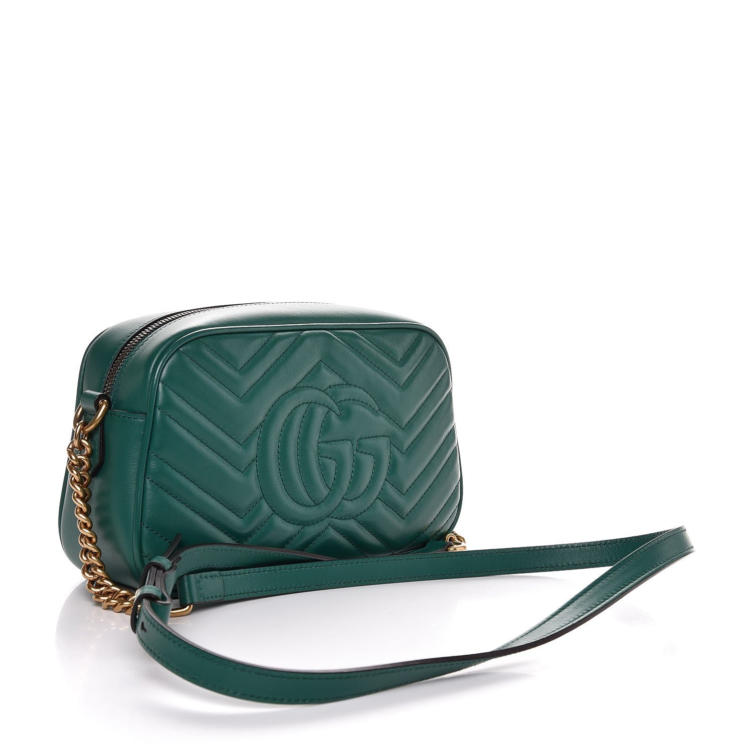 Gucci Calfskin Matelasse Small GG Marmont Chain Shoulder Bag Emerald Green 3 of 8