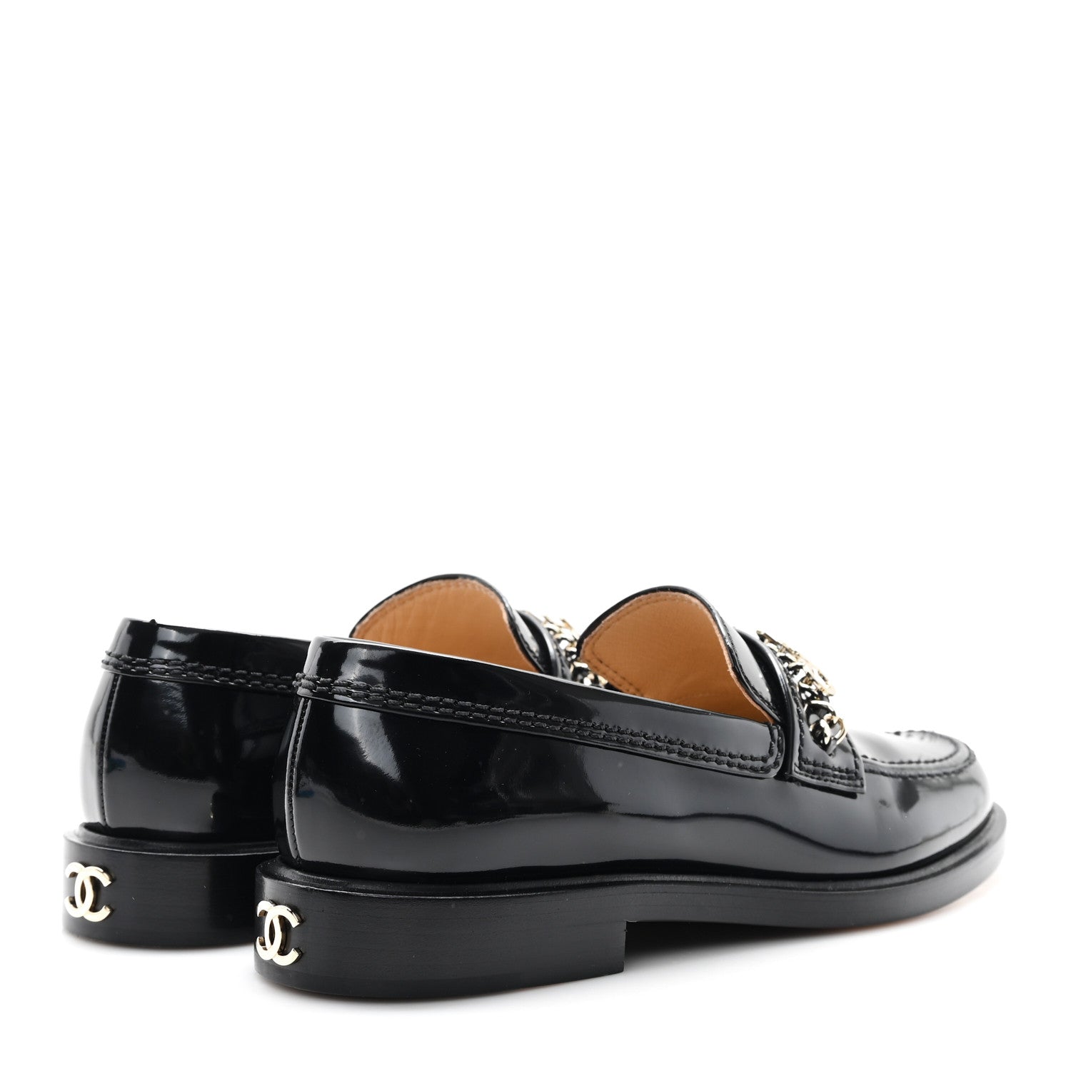 Chanel Shiny Calfskin Logo Loafers 38.5 Black 5 of 10