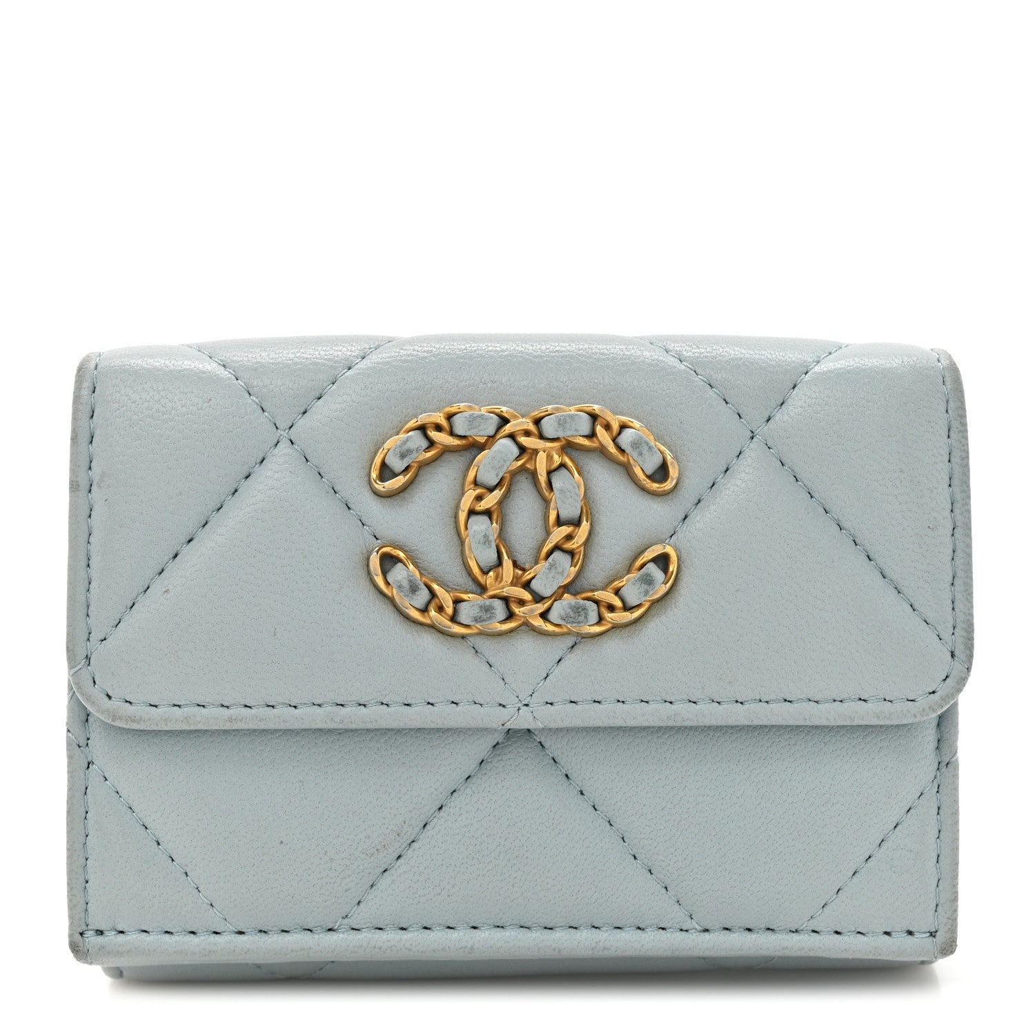 Chanel Lambskin Quilted Chanel 19 Flap Card Holder Light Blue 1 of 13